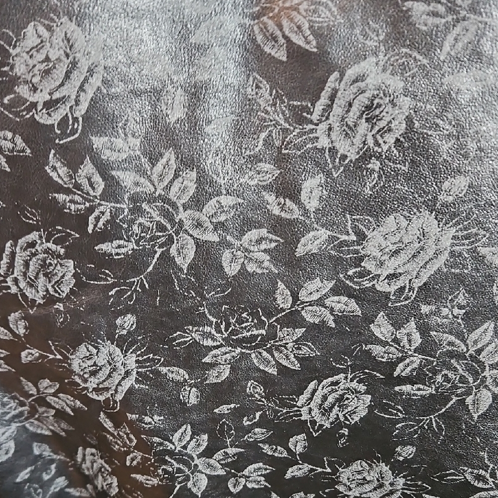 Vintage Simons Black Floral Fake Leather Blazer with Faux Fur Collar - Picture 8 of 8